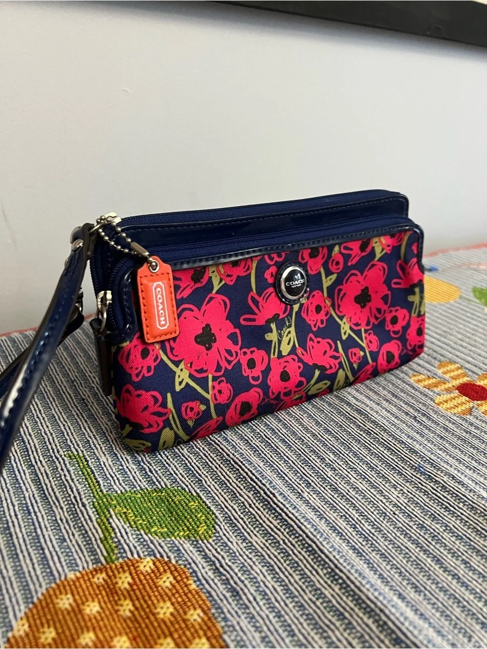 COACH 2012 Poppy Wristlet with Pink and Green Accents